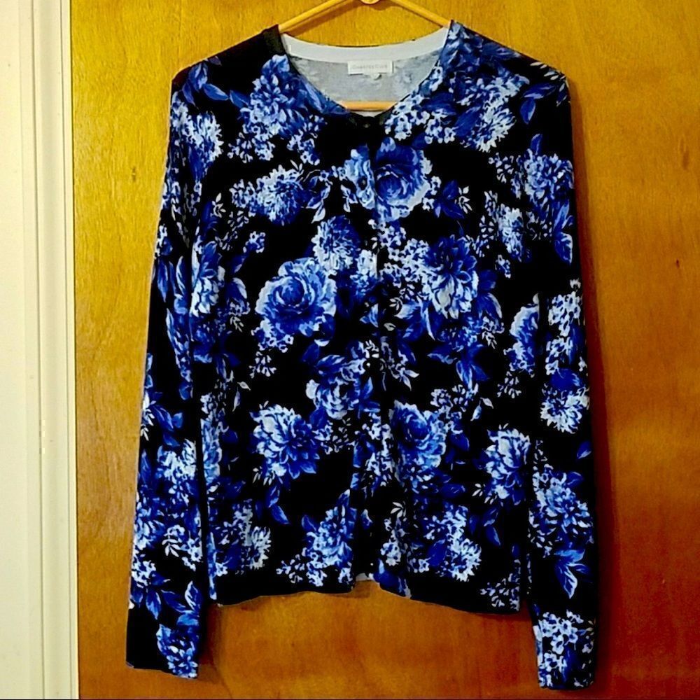 *30off3* Floral Blue Roses Beautiful Cardigan. Excellent condition. Medium.‎ - Picture 4 of 7